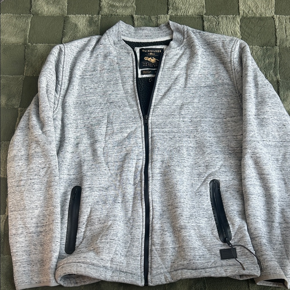Quiksilver Men's Light Gray Zip-Up Sweater